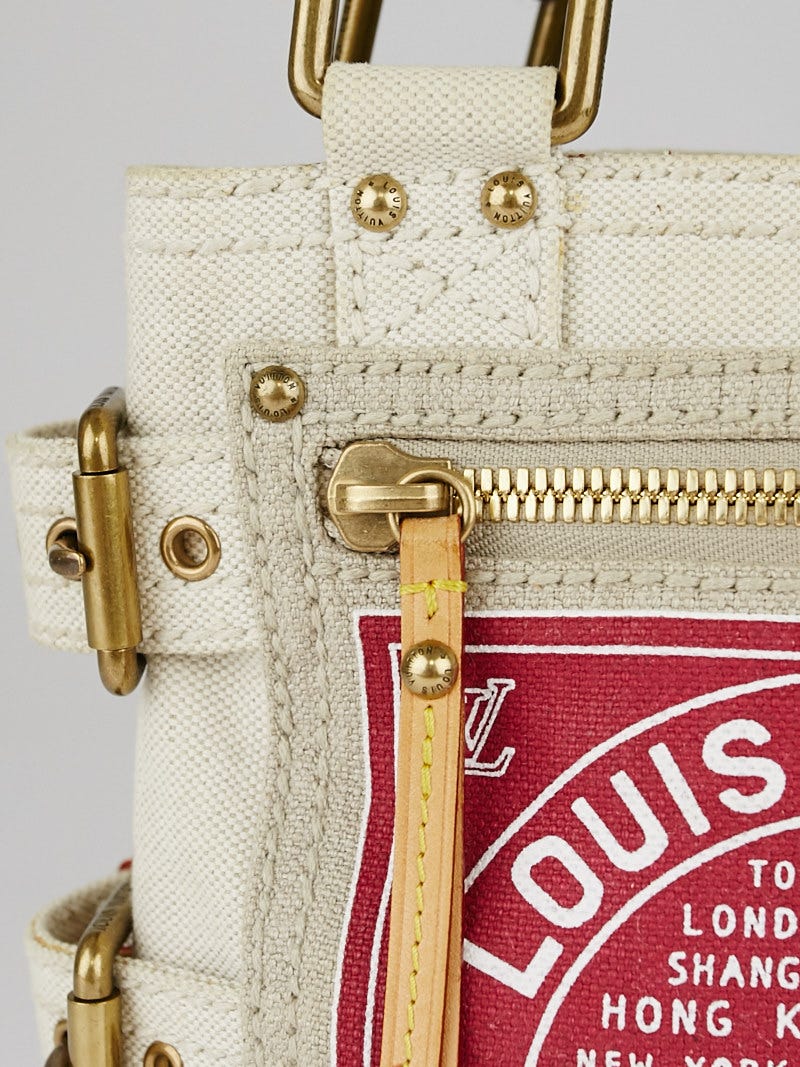 Louis Vuitton - Red Toile Globe Shopper Cabas PM Bag Cream