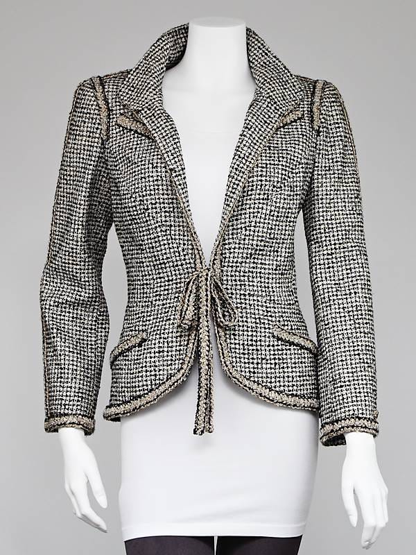 Chanel Black/White Tweed Tie-Front Jacket Size 8/40