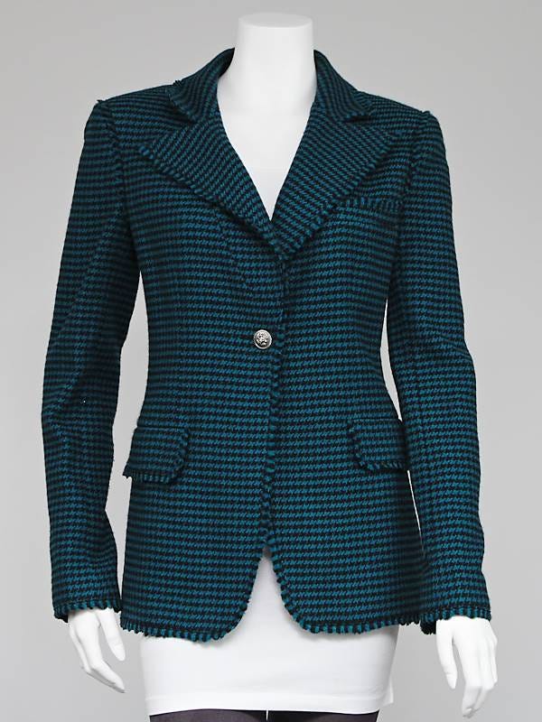 Chanel Green/Black Houndstooth Wool/Cashmere Jacket Size 10/42