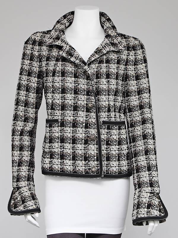 Chanel Black/White Wool Tweed Jacket Size 10/42