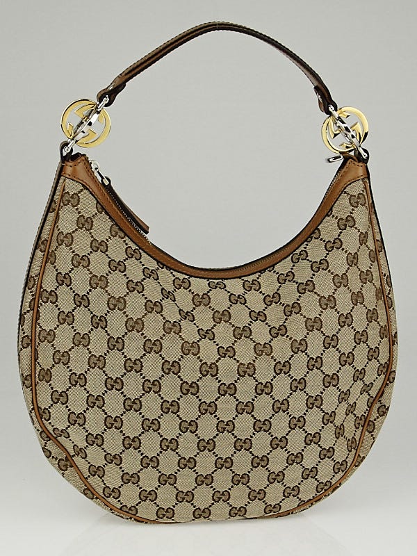 Gucci Beige/Tan GG Canvas Twins Medium Hobo Bag