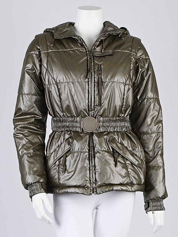 Louis Vuitton Olive Green Quilted Nylon Belted Jacket Size 4/38