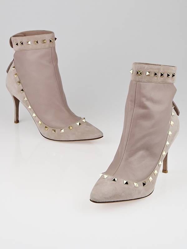 Valentino Beige Leather/Suede Rockstud Revealing Booties Size 10/40.5