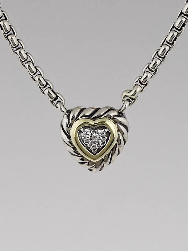 David Yurman Sterling Silver and Pave Diamond Cable Heart Pendant Necklace