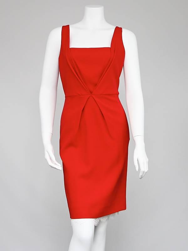 Fendi Red Wool and Lace Dress Size 10/42