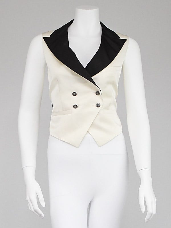 Chanel White/Black Silk Tuxedo Vest Size 8/40