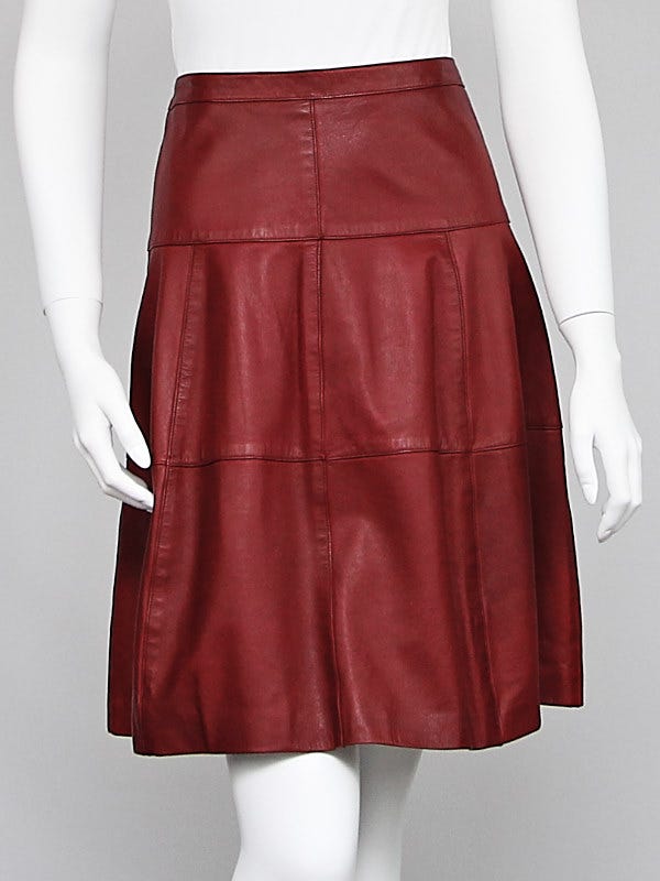 Chanel Red Lambskin Leather A-Line Skirt Size 8/40