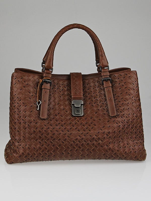 Bottega Veneta Chene Tratteggiato Intrecciato Woven Calf Leather Roma Tote Bag