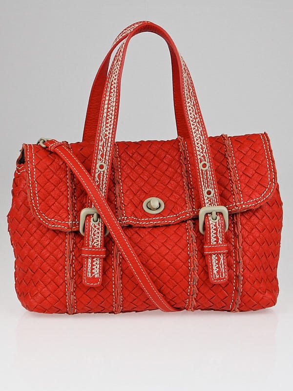 Bottega Veneta Fire Intrecciato Vivo Cervo Woven Leather Top Handle Bag