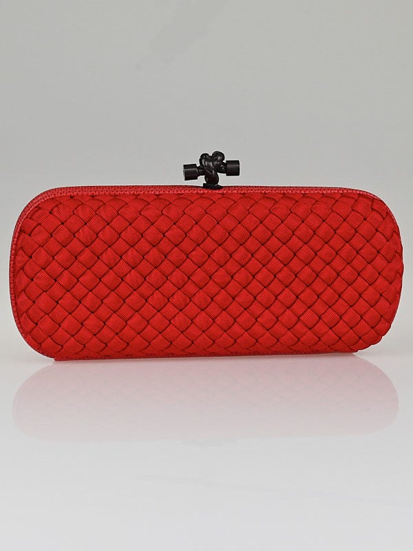 Bottega Veneta Fire Intrecciato Woven Faille Silk Karung Knot Clutch Bag