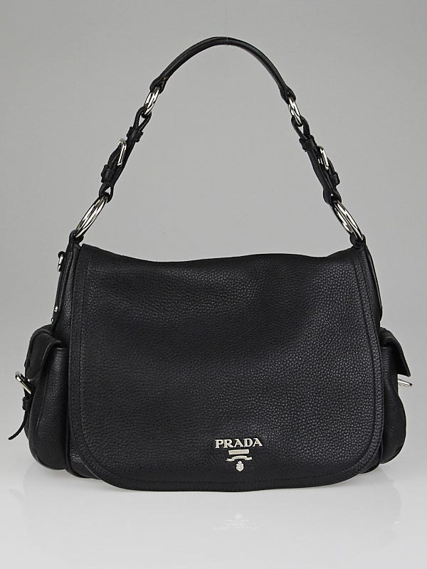 Prada Black Vitello Daino Leather Flap Shoulder Bag