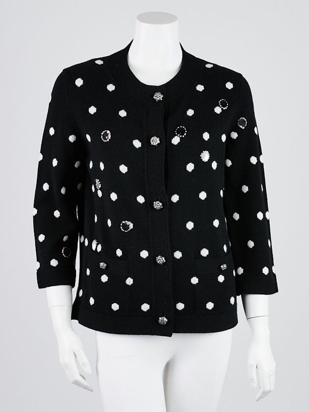 Chanel Black/White Polka Dot Cashmere Cardigan Sweater Size 10/42