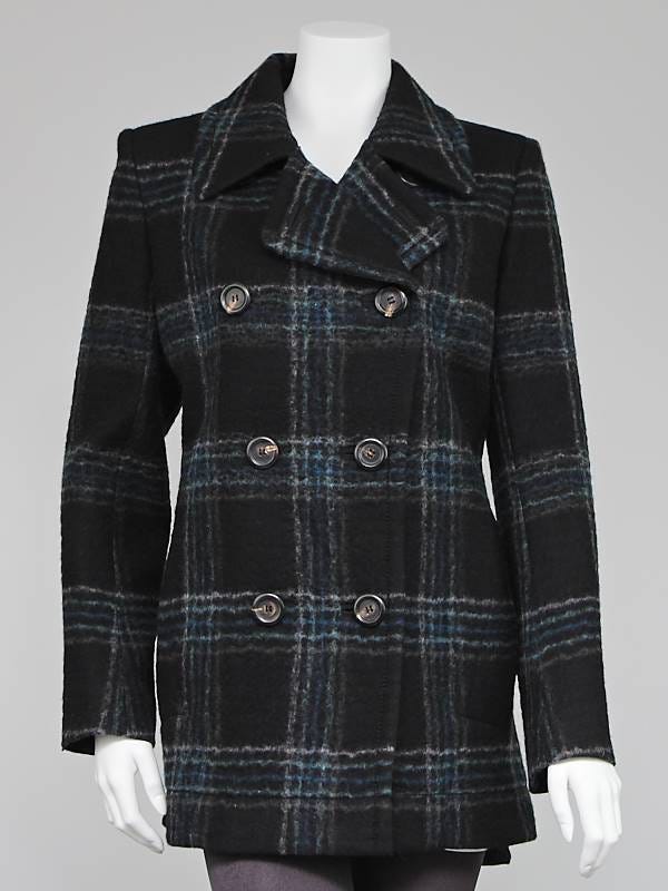 Louis Vuitton Black/Blue Wool Pea Coat Size 10/42