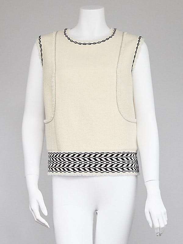 Chanel White Wool Tweed Sleeveless Suit Top Size 16/48