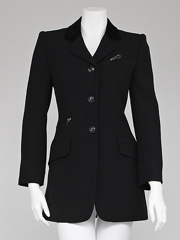 Hermes Black Wool Blazer Jacket Size 2/34