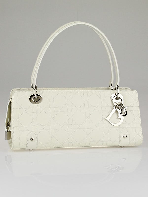 Christian Dior White Cannage Quilted Leather Lady Dior East/West Shopper Bag 