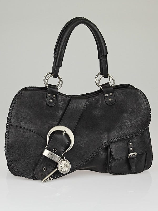 Christian Dior Black Pebbled Leather Gaucho Tote Bag | Yoogi's Closet