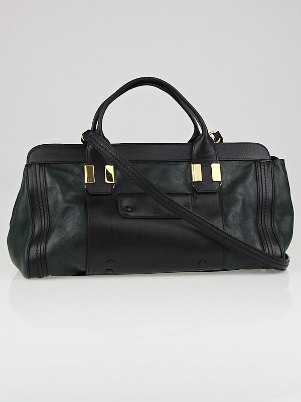 Chloe Fir Green/Black Leather Colorblock Medium Alice Satchel Bag