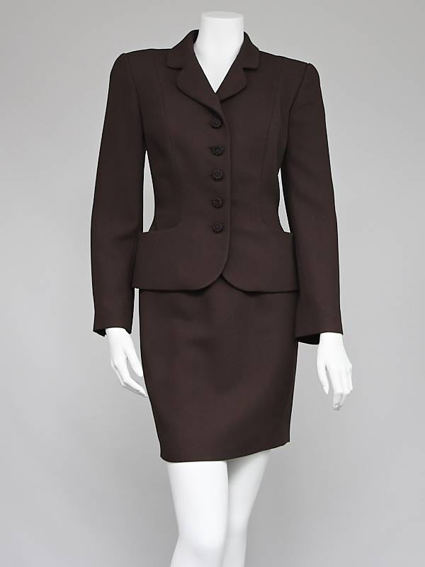 Christian Dior Brown Silk Skirt Suit Size 8/40