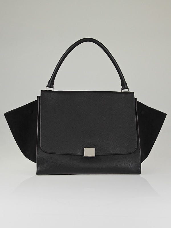 Celine Black Drummed Leather Large Trapeze Bag
