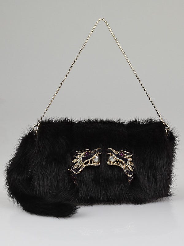 Gucci Black Mink Fur Tom Ford Dragon Evening Clutch Bag