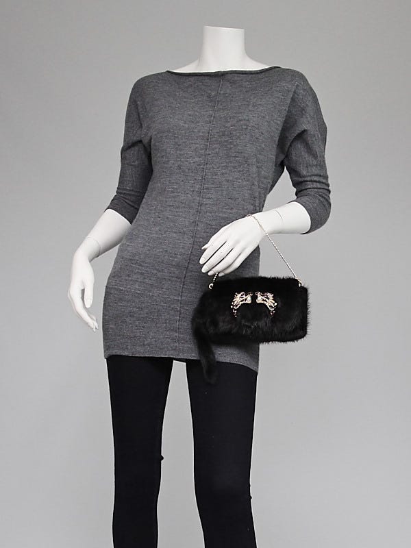 ★PEDRO★Faux Fur Ruched Clutch with Chain バッグ/送料込 Ruched Clutch - Silver - Rebecca Minkoff