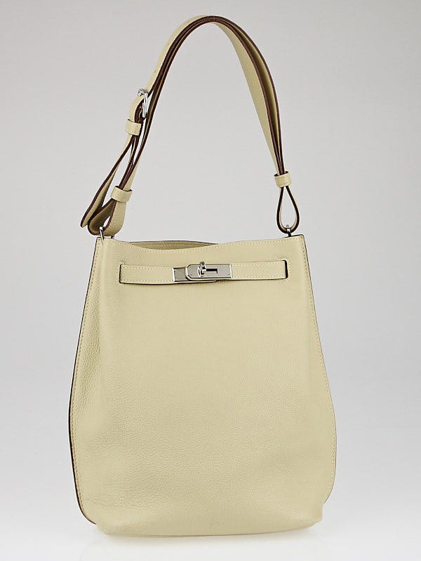 Hermes 22cm Parchemin Clemence Leather Palladium Plated So Kelly Bag