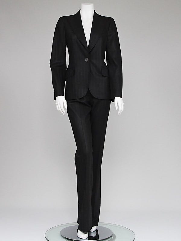 Christian Dior Black Wool Pinstripe Pant Suit Size 6