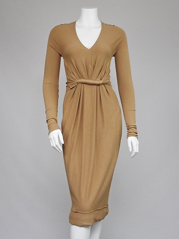 Donna Karan Beige Knit Jersey Rope Twist Dress Size P