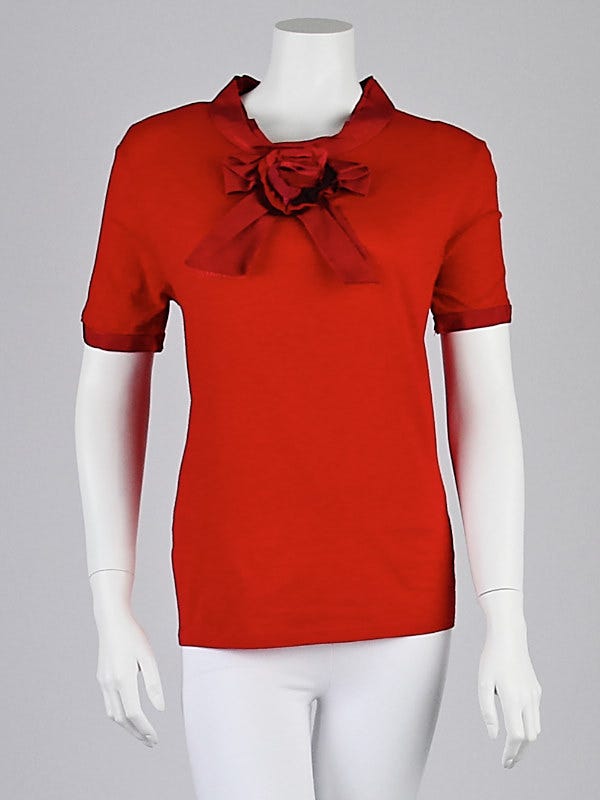 Lanvin Red Jersey Cotton Flower Top Size S