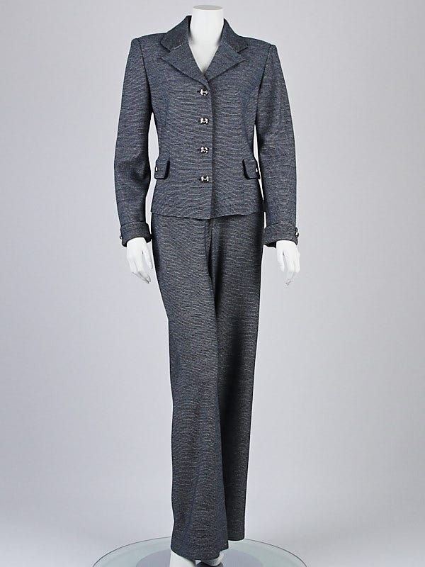 St. John Collection Blue/White Knit Pant Suit Size 10
