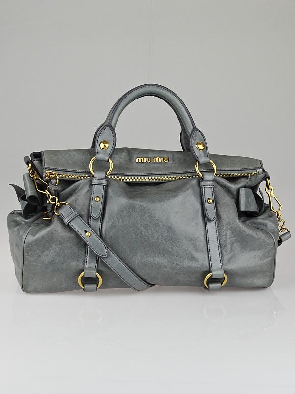 Miu Miu Dove Grey Leather Bow Top Handle Bag