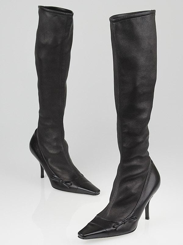 CHANEL 25S KNEE-HIGH HEELED BOOTS 65MM IN BLACK CALFSKIN GOLD HARDWRE
