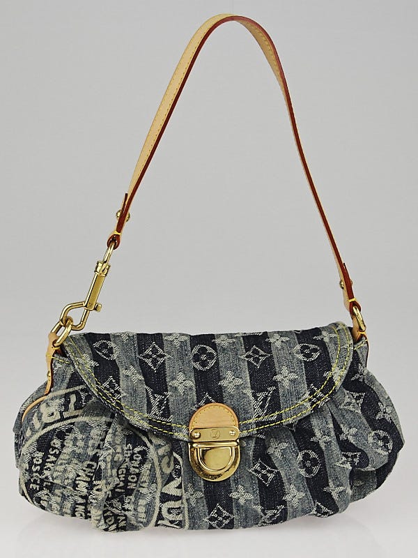 Louis Vuitton Vintage Monogram Denim Mini Pleaty Raye Shoulder Bag Blue