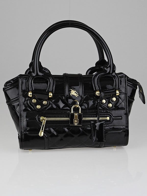 Burberry Black Quilted Patent Leather Mini Manor Bag