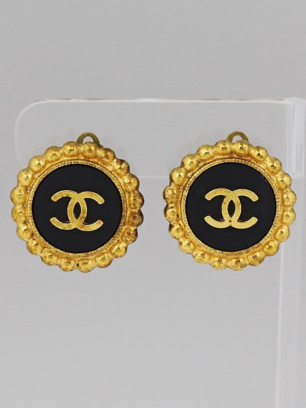 Chanel Gold/Black CC Disc Clip-On Earrings