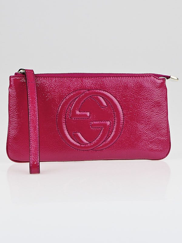 Gucci Fuchsia Patent Leather Soho Wristlet Clutch Bag