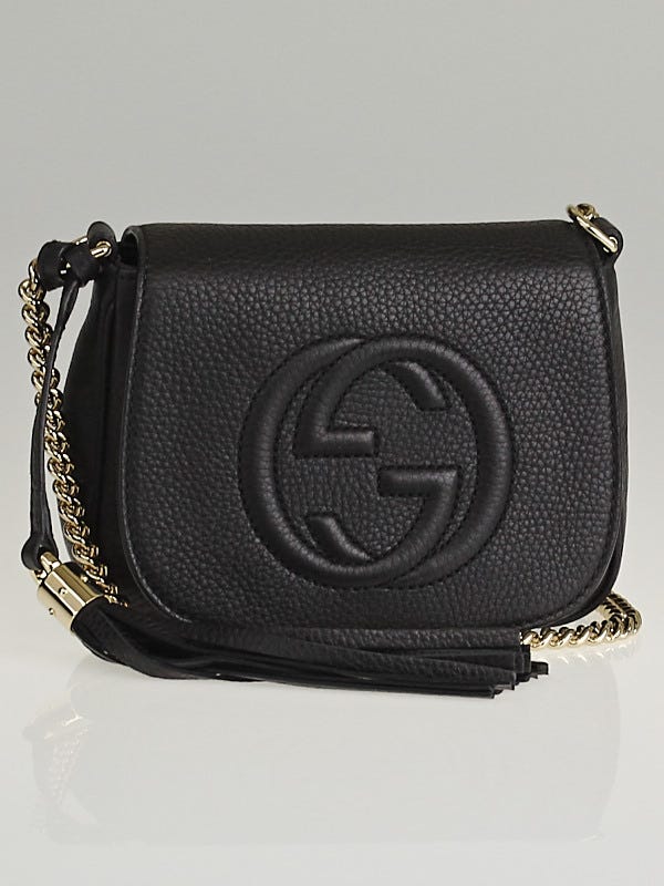 Gucci Black Pebbled Leather Soho Chain Hobo Shoulder Bag - Yoogi's Closet