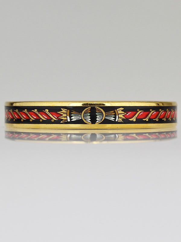 Hermes Black Enamel Narrow Bangle Bracelet Size 65