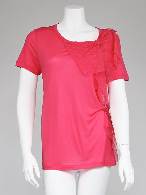 RED Valentino Pink Nylon Knit Bow T-Shirt Size XL