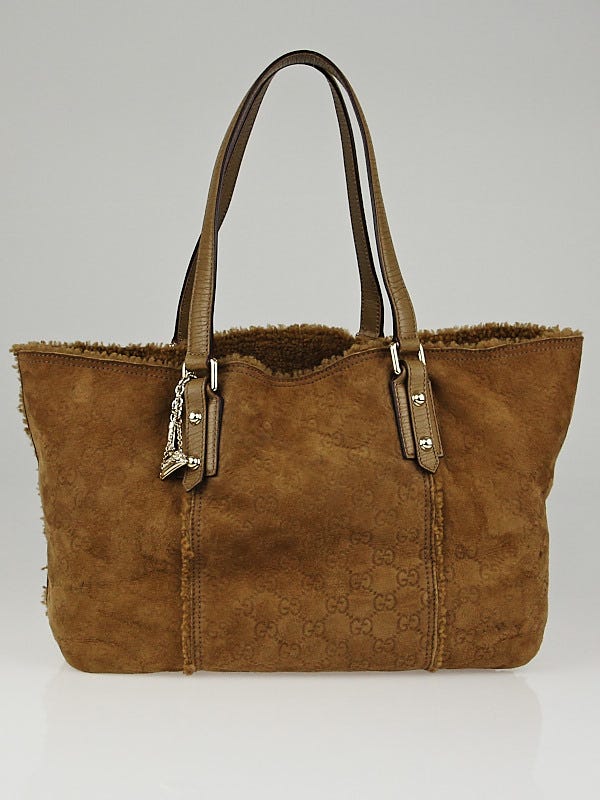 Gucci Tan Suede Shearling Guccissima Jolicoeur Tote Bag Yoogi s Closet