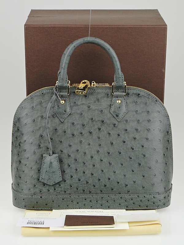 Louis Vuitton Gris Ostrich Leather Alma GM Bag - Yoogi's Closet