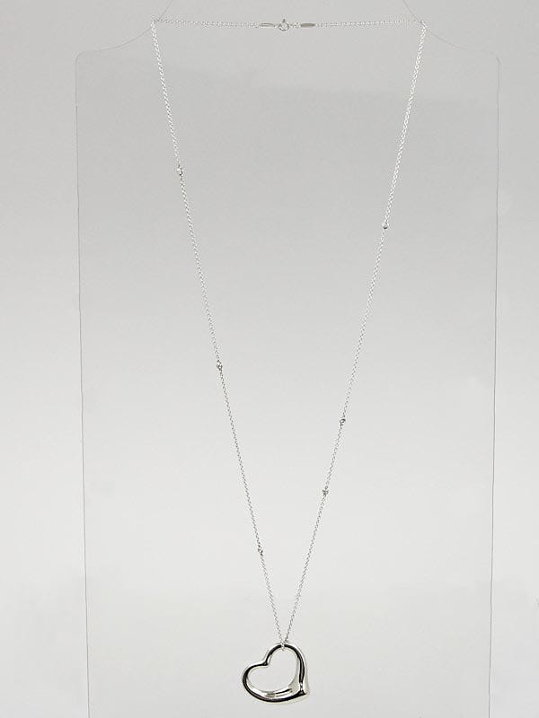 Tiffany & Co. Sterling Silver Elsa Peretti Open Heart Diamonds by the Yard Necklace Pendant