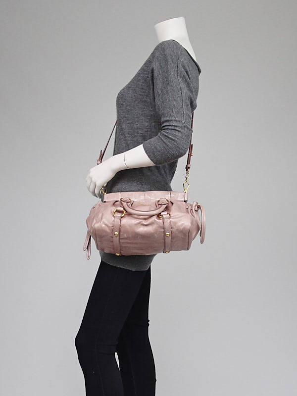 Miu Miu Mughetto Pink Vitello Lux Leather Small Soft Shopping Tote