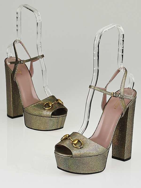 Gucci Multicolor Crackled Metallic Leather Claudie Platform Sandal Size 8.5/39