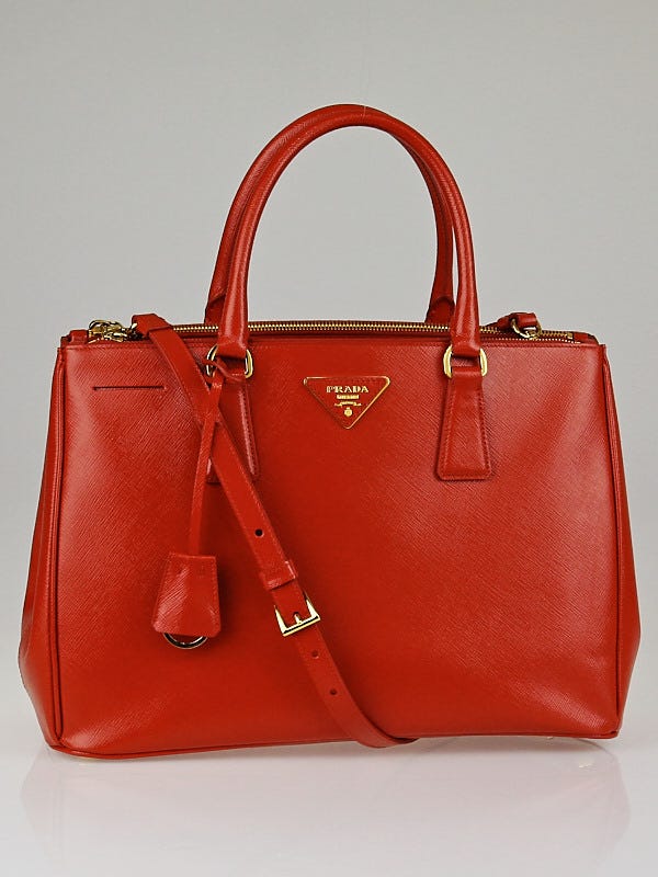 Prada Arancio Saffiano Vernice Leather Double Zip Medium Tote Bag BN2274