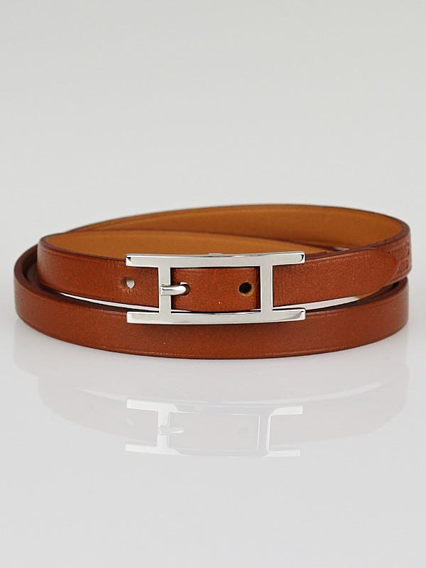 Hermes Natural Barenia Leather Hapi 3 MM Bracelet Size GM