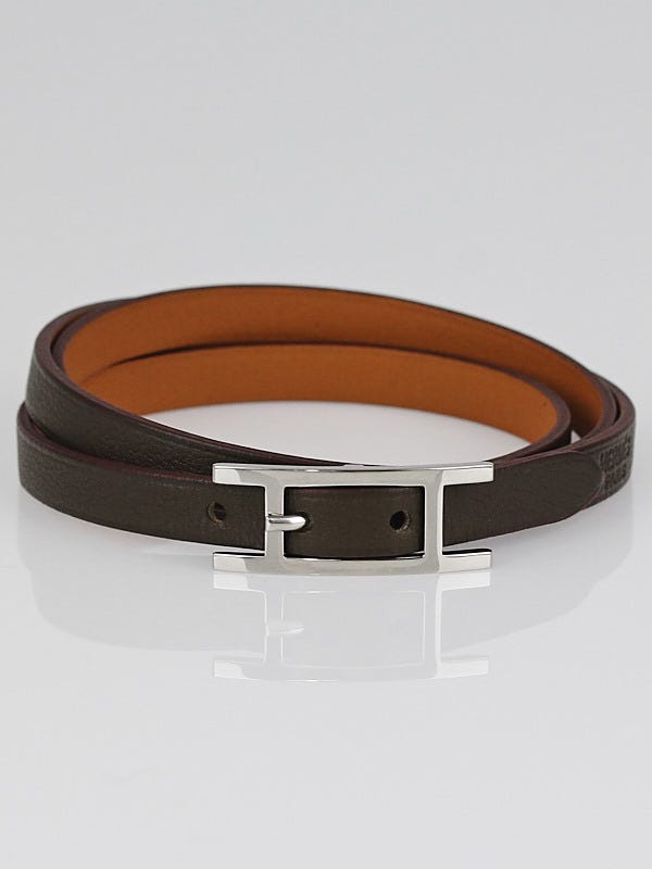 Hermes Olive Chamonix Leather Hapi 3 MM Bracelet Size GM