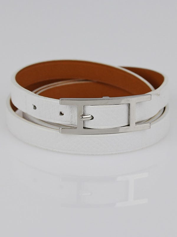 Hermes White Epsom Leather Hapi 3 MM Bracelet Size GM