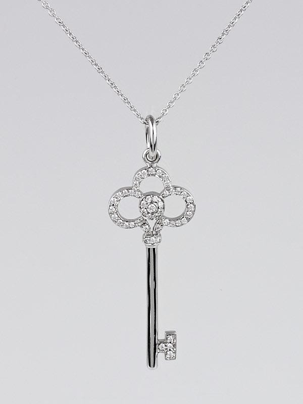 Tiffany & Co. 18k White Gold an Diamond Crown Key Pendant